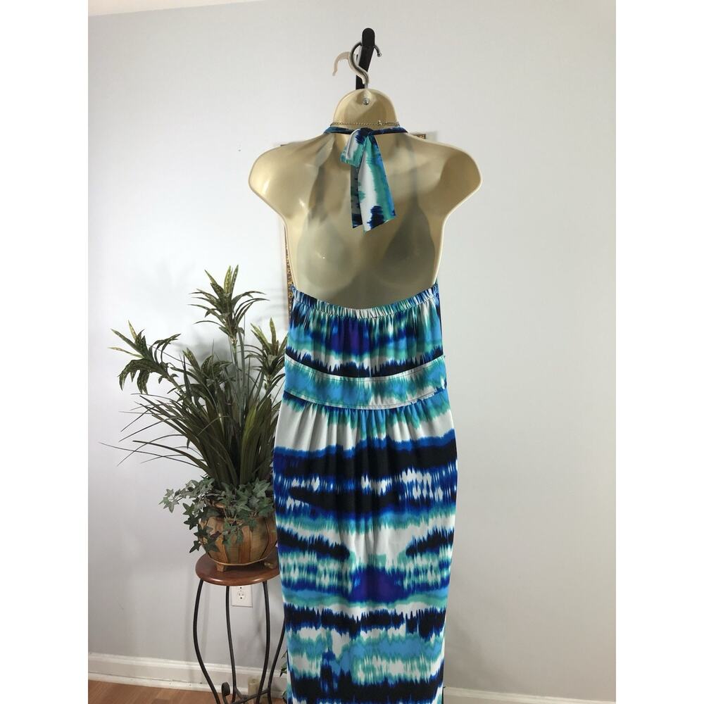Iman Women LG Maxi Dress Halter Artsy Boho Geometric Pullover Elastic Back - Picture 6 of 12
